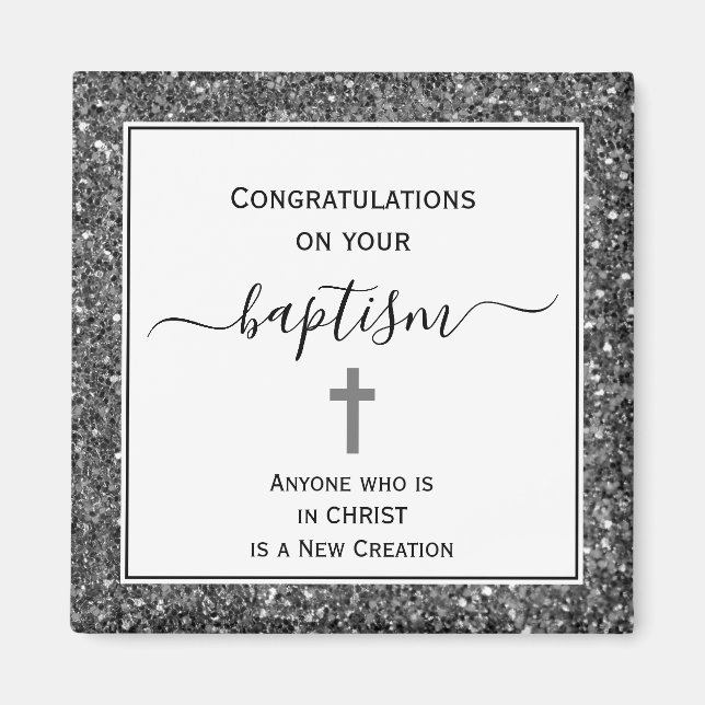 Silver Glitter Grattis VUXEN BAPTISM Magnet (Framsidan)