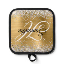 Silver Glitter Guld Folie Snygg Monogram
