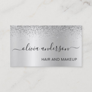 Silver Glitter Hair Makeup Salon Metallic Visitkort