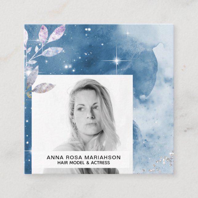 *~* Silver Glitter Hair Model Actress Stars PHOTO Fyrkantigt Visitkort (Framsida)