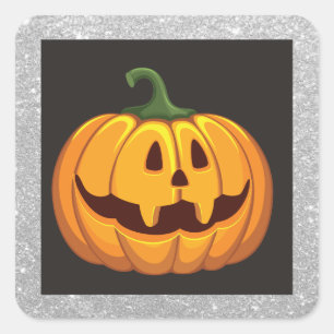 Silver glitter Halloween-pumpa fyrkantig dekal Fyrkantigt Klistermärke