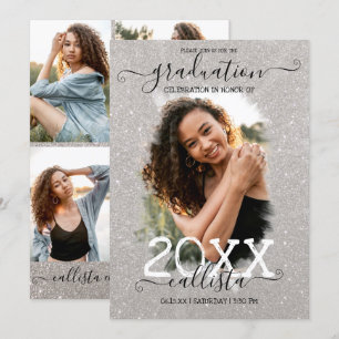 Silver Glitter Halo Photo Collage Studenten Inbjudningar