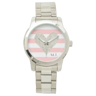 Silver Glitter Heart Armbandsur
