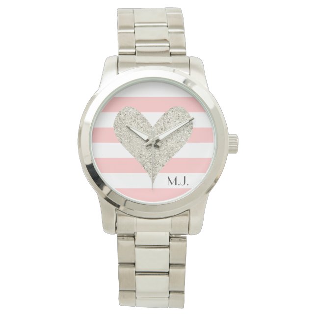Silver Glitter Heart Armbandsur (Framsida)
