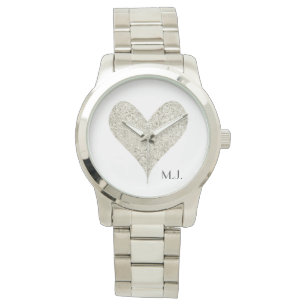 Silver Glitter Heart Armbandsur