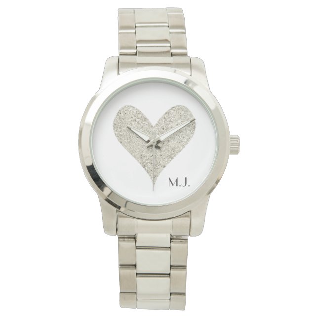 Silver Glitter Heart Armbandsur (Framsida)