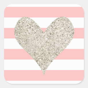 Silver Glitter Heart Fyrkantigt Klistermärke