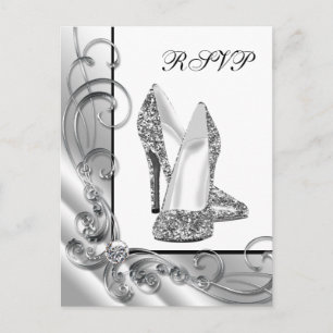 Silver Glitter Högt Klacksko RSVP Inbjudan Vykort