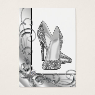 Silver Glitter Högt Klacksko Visitkort