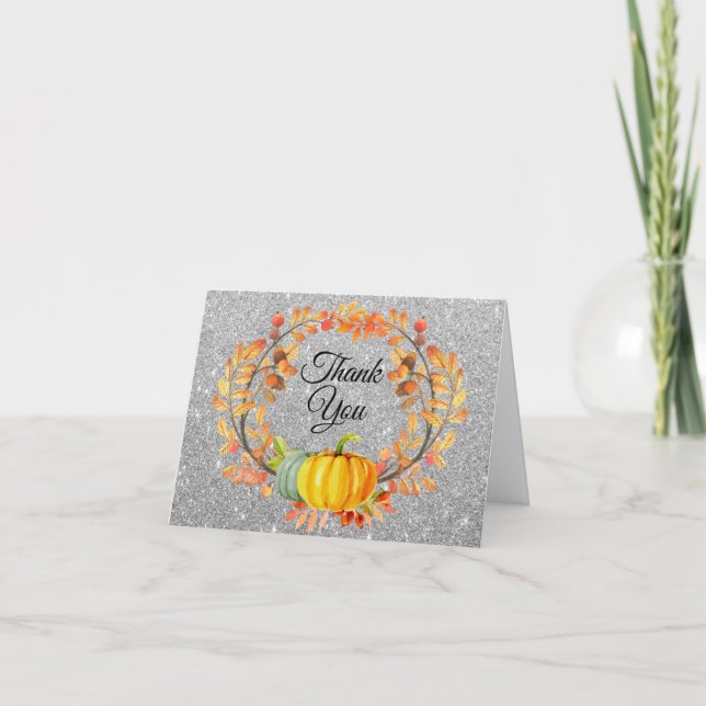 Silver Glitter Höst Pumpa Tack-kort Tack Kort (Framsida)