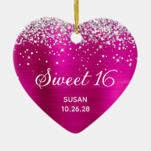 Silver Glitter Hot Foil Folie Sweet 16 Foto Julgransprydnad Keramik