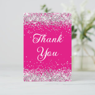 Silver Glitter Hot Pink 40-årsfirande Tack Kort