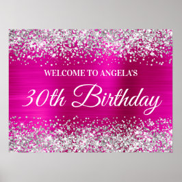 Silver Glitter Hot Pink Folie 30-års Födelsedagsfi Poster