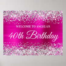 Silver Glitter Hot Pink Folie 40-års Födelsedagsfi