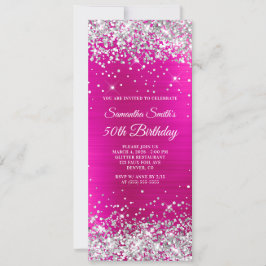 Silver Glitter Hot Pink Folie 50-årsdag Inbjudningar