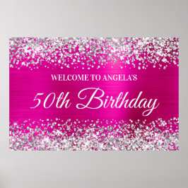 Silver Glitter Hot Pink Folie 50-årsfirande Välkom Poster