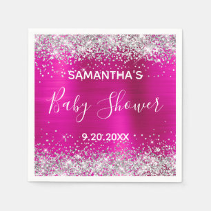 Silver Glitter Hot Pink Folie Baby Shower Pappersservett