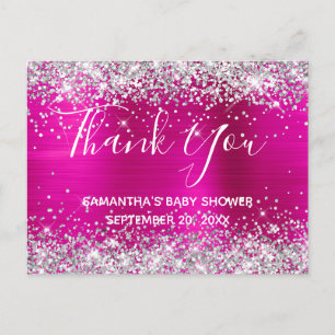 Silver Glitter Hot Pink Folie Baby Shower Tacks Ko Vykort