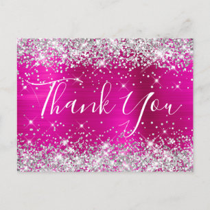 Silver Glitter Hot Pink Folie Baby Shower Tacksamh Vykort