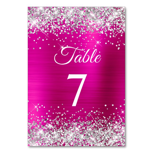 Silver Glitter Hot Pink Folie Bordsnummer (Framsidan)