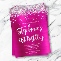 Silver Glitter Hot Pink Folie Djärv 21-årsdag
