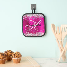 Silver Glitter Hot Pink Folie Fancy Monogram