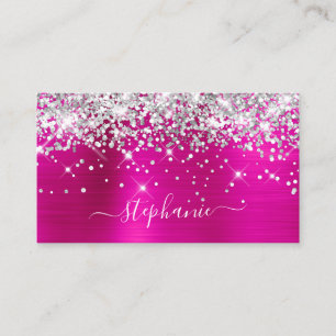 Silver Glitter Hot Pink Folie Girlig Signatur Visitkort
