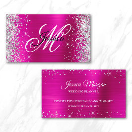 Silver Glitter Hot Pink Folie Monogram Profil Visitkort