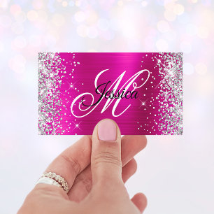 Silver Glitter Hot Pink Folie Monogram Profil Visitkort