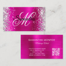 Silver Glitter Hot Pink Folie och QR-kod Monogram