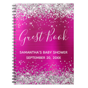 Silver Glitter Hot Pink Folie Sällskapsbok för Bab Anteckningsbok