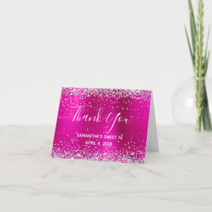 Silver Glitter Hot Pink Folie Sweet 16 Tack Kort
