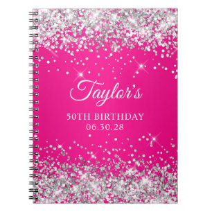 Silver Glitter Hot Pink Ombre 50-årsfirande Gästbo Anteckningsbok