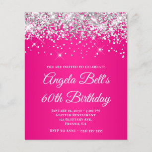 Silver Glitter Hot Pink Ombre 60-årsfirande Flygblad