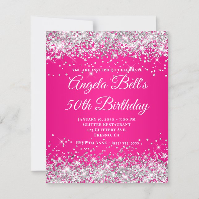 Silver Glitter Hot Pink Ombre Fancy Monogram (Framsida)
