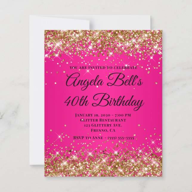 Silver Glitter Hot Pink Ombre Fancy Monogram 40-år (Framsida)