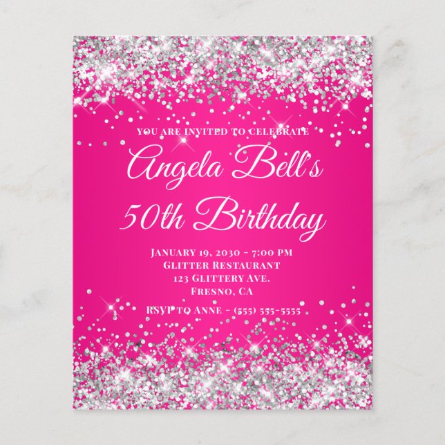 Silver Glitter Hot Pink Ombre Fancy Monogram Flygblad (Framsidan)