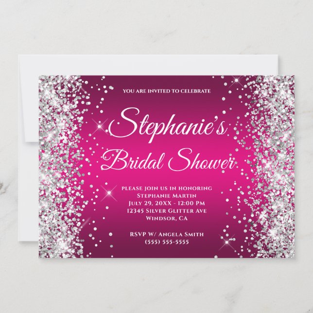 Silver Glitter Hot Pink Ombre Fancy Monogram Inbjudningar (Framsida)