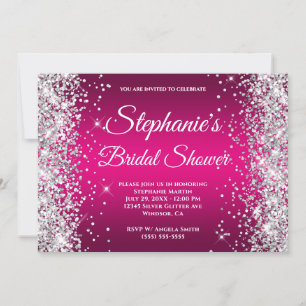 Silver Glitter Hot Pink Ombre Fancy Monogram Inbjudningar