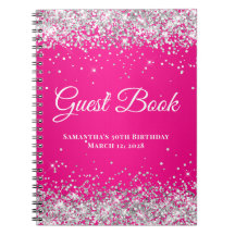 Silver Glitter Hot Pink Ombre Födelsedagsgästbok