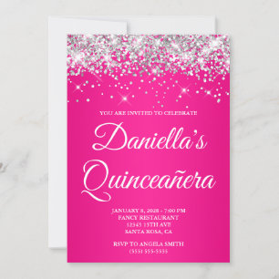 Silver Glitter Hot Pink Ombre Quinceañera-inbjudan Inbjudningar