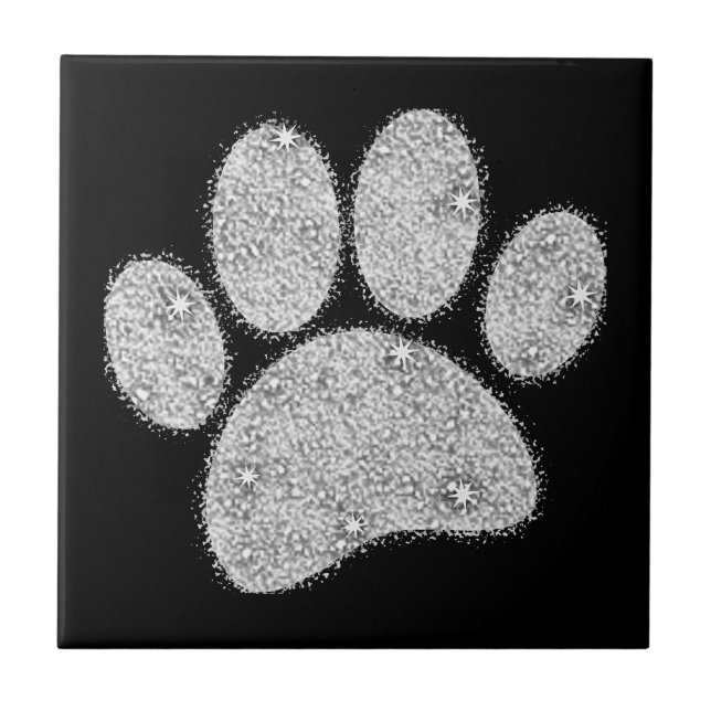 Silver Glitter Hund Pawprint Kakelplatta (Framsidan)