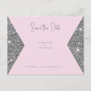 Silver Glitter Image Rosa Bröllop spara datum Vykort