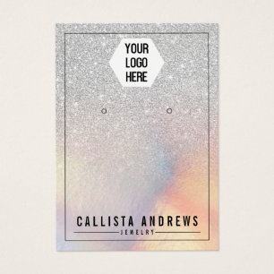 Silver Glitter Iridescent Logotyp Öarring Visning Visitkort