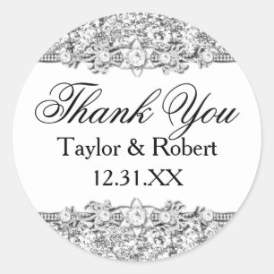 Silver Glitter & Jewel Tack Sticker Runt Klistermärke