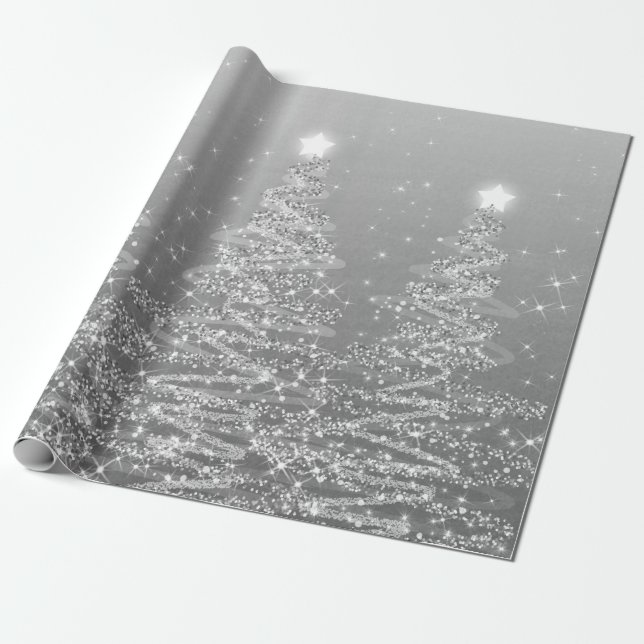 Silver Glitter Julgranar Helgdag  Presentpapper (Utrullad)