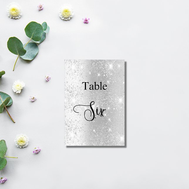 Silver glitter kalligrafi bord 6 6 bordsnummer (Skapare uppladdad)