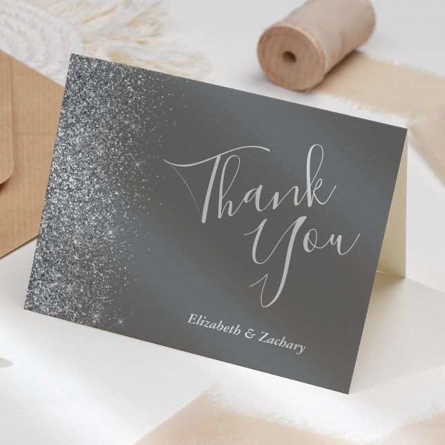 Silver Glitter Kant Grått  Bröllop Tack Kort (Skapare uppladdad)