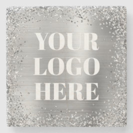 Silver Glitter-kant och folie-logotyp Stenunderlägg