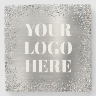 Silver Glitter-kant och folie-logotyp Stenunderlägg